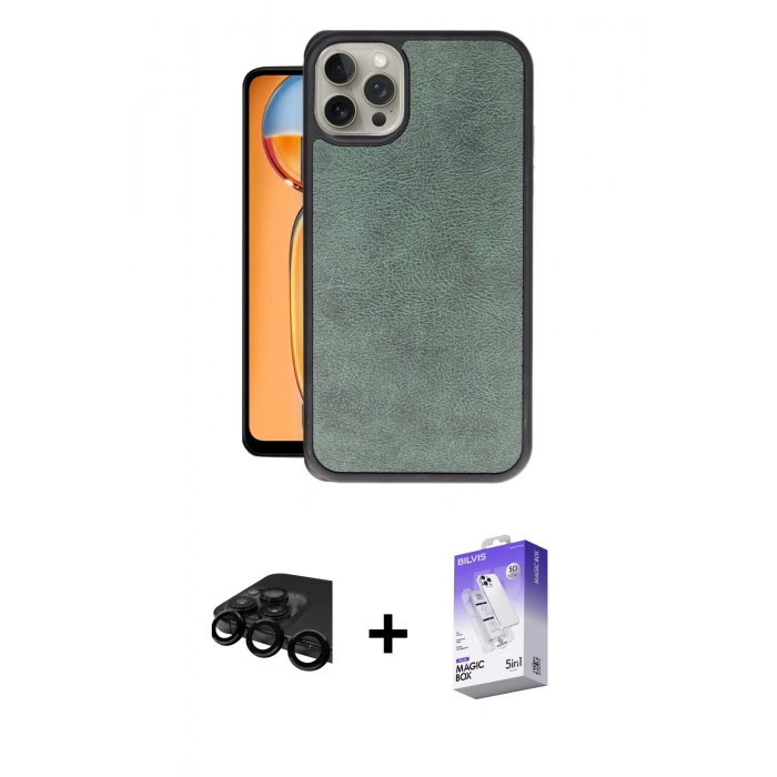 MARSİLYAN™- iPhone 15 Pro Max Kılıf Kıvılcım Işık Serisi - Siyah Bilvis 5in1 3D Magic Cam Ekran Koruyucu + Raze Metal Kamera Lens - SH