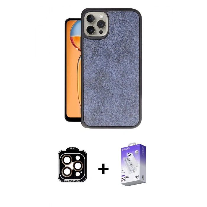 MARSİLYAN™- iPhone 15 Pro Max Kılıf Kıvılcım Işık Serisi - Siyah Bilvis 5in1 3D Magic Cam Ekran Koruyucu + PVD Metal Kamera Lens - TU