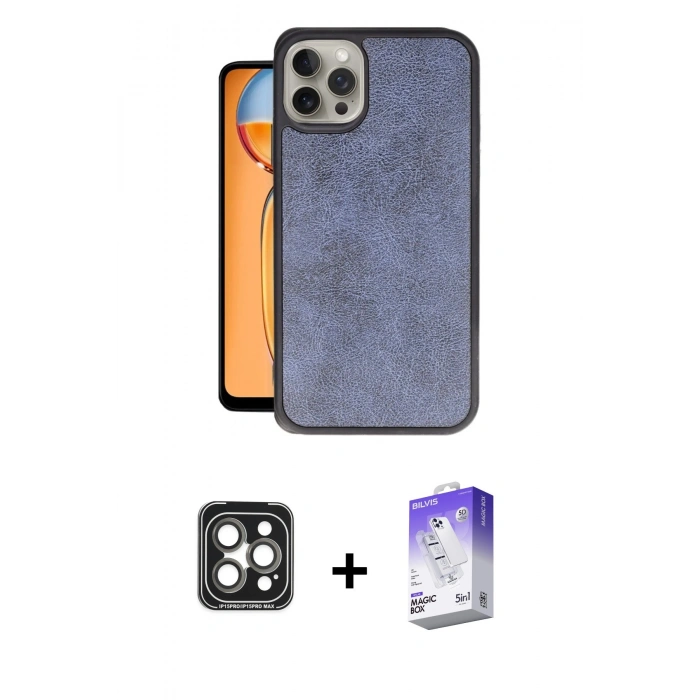 MARSİLYAN™- iPhone 15 Pro Max Kılıf Kıvılcım Işık Serisi - Siyah Bilvis 5in1 3D Magic Cam Ekran Koruyucu + PVD Metal Kamera Lens - GI