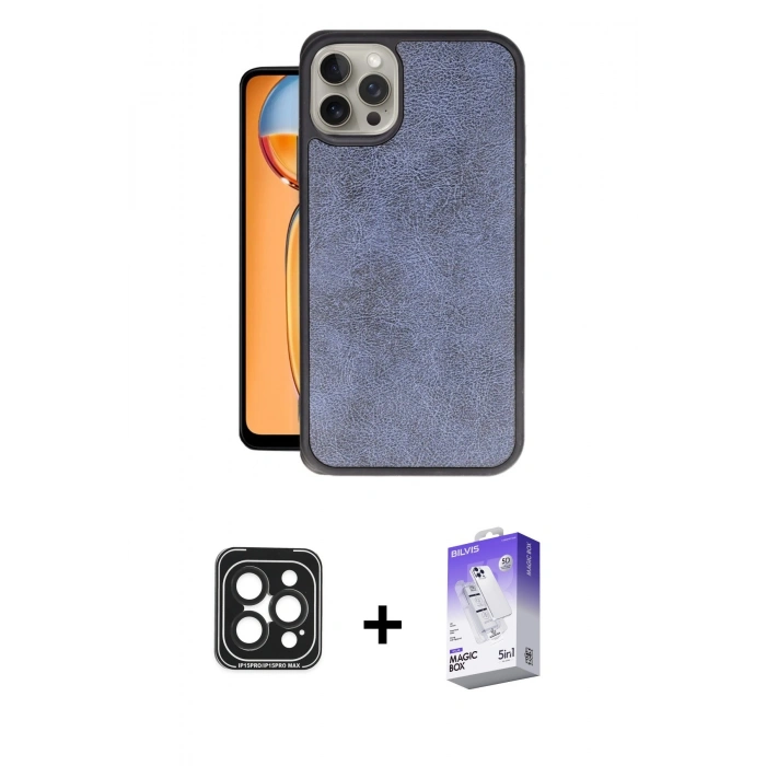 MARSİLYAN™- iPhone 15 Pro Max Kılıf Kıvılcım Işık Serisi - Siyah Bilvis 5in1 3D Magic Cam Ekran Koruyucu + PVD Metal Kamera Lens - SH