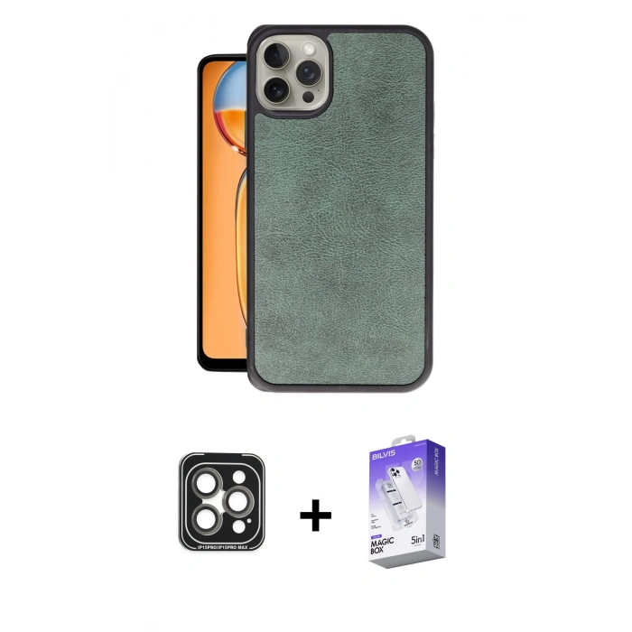 MARSİLYAN™- iPhone 15 Pro Max Kılıf Kıvılcım Işık Serisi - Siyah Bilvis 5in1 3D Magic Cam Ekran Koruyucu + PVD Metal Kamera Lens - GI