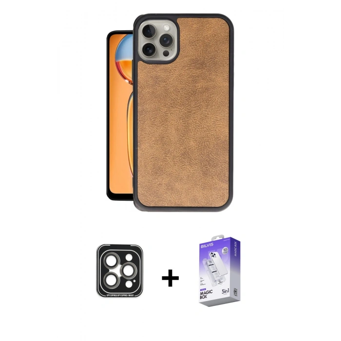 MARSİLYAN™- iPhone 15 Pro Max Kılıf Kıvılcım Işık Serisi - Siyah Bilvis 5in1 3D Magic Cam Ekran Koruyucu + PVD Metal Kamera Lens - GI