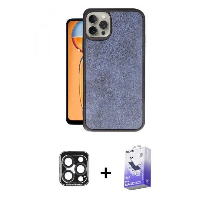 MARSİLYAN™- iPhone 15 Pro Max Kılıf Kıvılcım Işık Serisi - Siyah Bilvis 5in1 5D Magic Hayalet Cam Ekran Koruyucu + PVD Metal Kamera Lens - LT