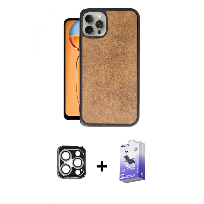 MARSİLYAN™- iPhone 15 Pro Max Kılıf Kıvılcım Işık Serisi - Siyah Bilvis 5in1 5D Magic Hayalet Cam Ekran Koruyucu + PVD Metal Kamera Lens - GS