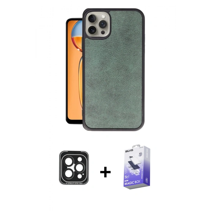 MARSİLYAN™- iPhone 15 Pro Max Kılıf Kıvılcım Işık Serisi - Siyah Bilvis 5in1 5D Magic Hayalet Cam Ekran Koruyucu + PVD Metal Kamera Lens - SH