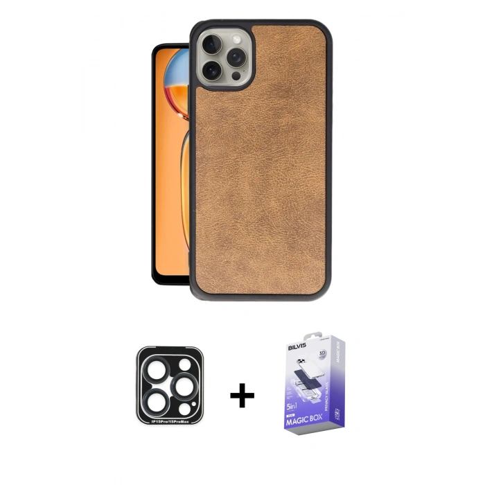 MARSİLYAN™- iPhone 15 Pro Max Kılıf Kıvılcım Işık Serisi - Siyah Bilvis 5in1 5D Magic Hayalet Cam Ekran Koruyucu + PVD Metal Kamera Lens - LT