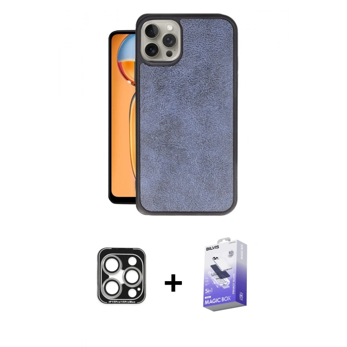 MARSİLYAN™- iPhone 15 Pro Max Kılıf Kıvılcım Işık Serisi - Siyah Bilvis 5in1 5D Magic Hayalet Cam Ekran Koruyucu + PVD Metal Kamera Lens - GS