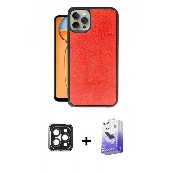 MARSİLYAN™- iPhone 15 Pro Max Kılıf Kıvılcım Işık Serisi - Siyah Bilvis 5in1 5D Magic Hayalet Cam Ekran Koruyucu + PVD Metal Kamera Lens - SH
