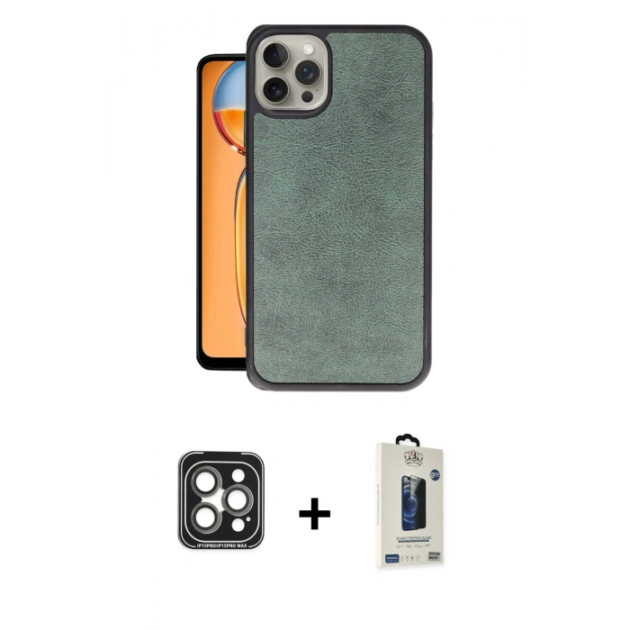 MARSİLYAN™- iPhone 15 Pro Max Kılıf Kıvılcım Işık Serisi - Siyah Bilvis Hayalet Cam Ekran Koruyucu + PVD Metal Kamera Lens - GI