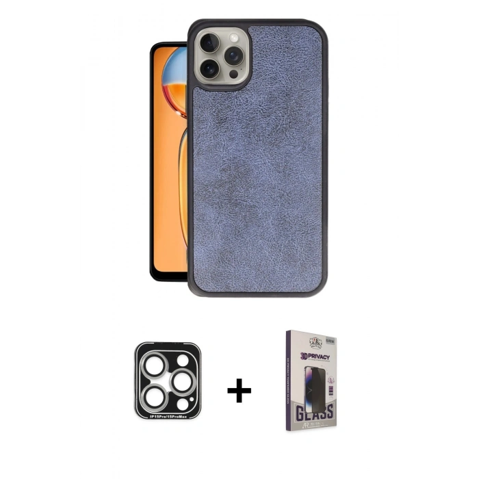 MARSİLYAN™- iPhone 15 Pro Max Kılıf Kıvılcım Işık Serisi - Siyah Bilvis Hayalet Cam Ekran Koruyucu + PVD Metal Kamera Lens - GS