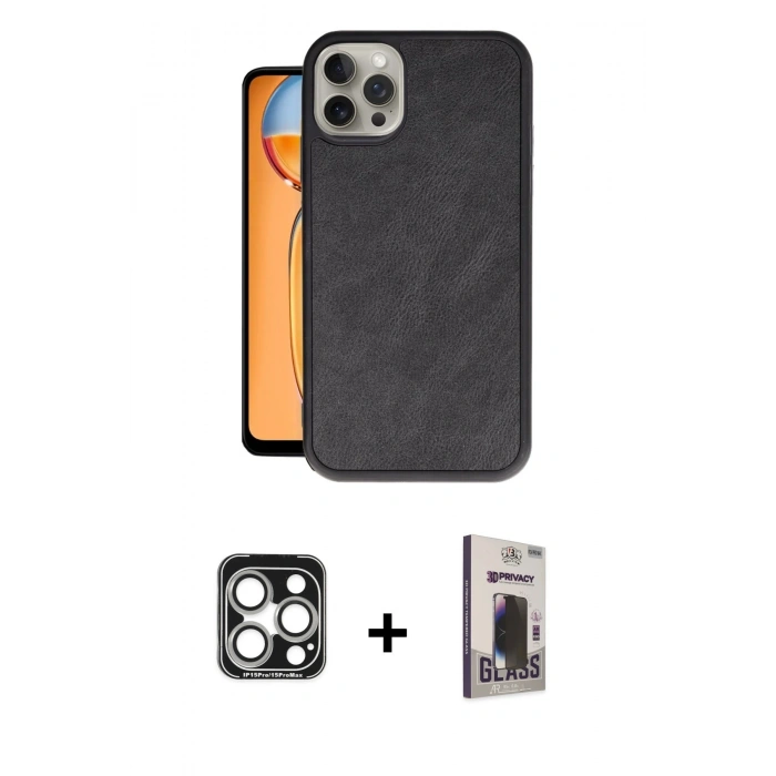 MARSİLYAN™- iPhone 15 Pro Max Kılıf Kıvılcım Işık Serisi - Siyah Bilvis Hayalet Cam Ekran Koruyucu + PVD Metal Kamera Lens - GS