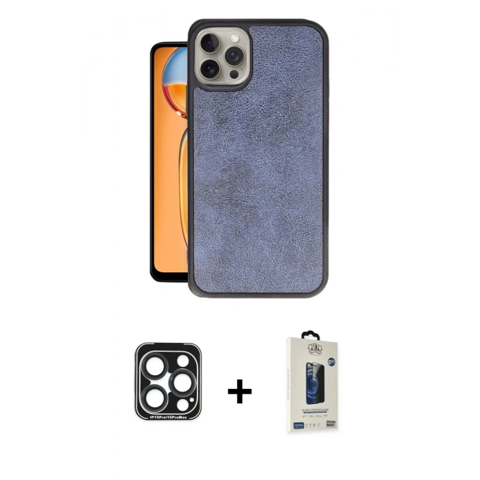 MARSİLYAN™- iPhone 15 Pro Max Kılıf Kıvılcım Işık Serisi - Siyah Bilvis Hayalet Cam Ekran Koruyucu + PVD Metal Kamera Lens - LT