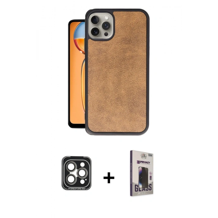 MARSİLYAN™- iPhone 15 Pro Max Kılıf Kıvılcım Işık Serisi - Siyah Bilvis Hayalet Cam Ekran Koruyucu + PVD Metal Kamera Lens - GI