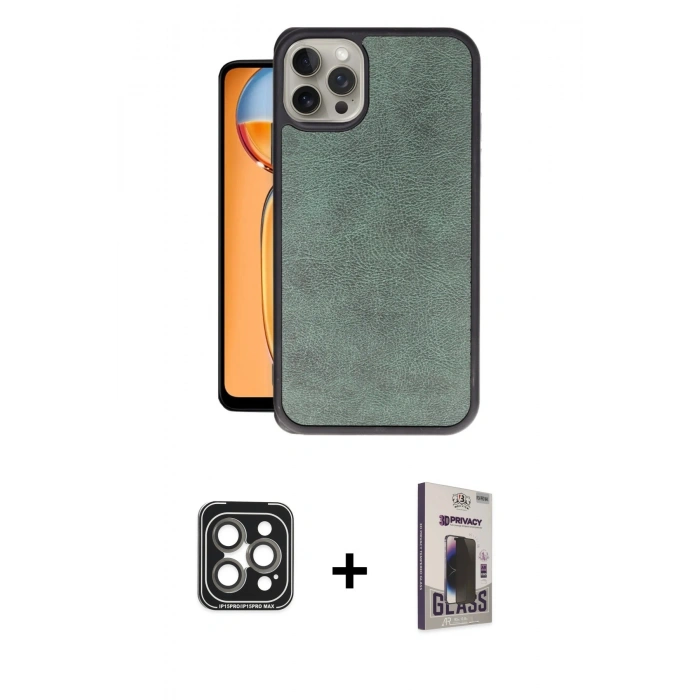 MARSİLYAN™- iPhone 15 Pro Max Kılıf Kıvılcım Işık Serisi - Siyah Bilvis Hayalet Cam Ekran Koruyucu + PVD Metal Kamera Lens - GI