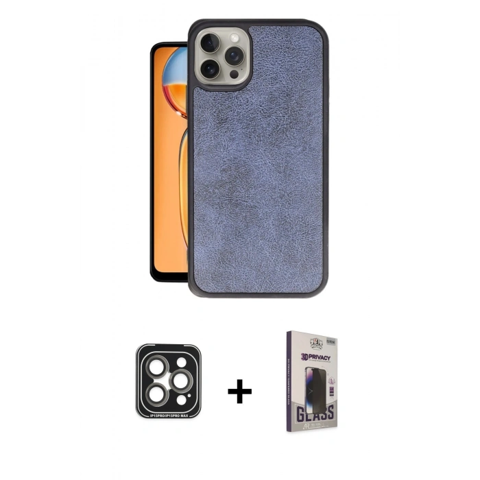 MARSİLYAN™- iPhone 15 Pro Max Kılıf Kıvılcım Işık Serisi - Siyah Bilvis Hayalet Cam Ekran Koruyucu + PVD Metal Kamera Lens - GI