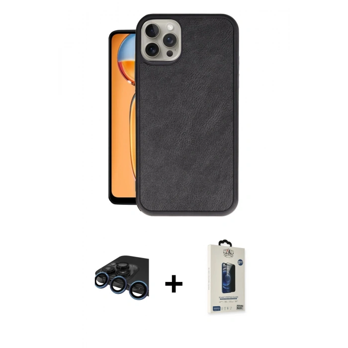 MARSİLYAN™- iPhone 15 Pro Max Kılıf Kıvılcım Işık Serisi - Siyah Bilvis Hayalet Cam Ekran Koruyucu + Raze Metal Kamera Lens - LT
