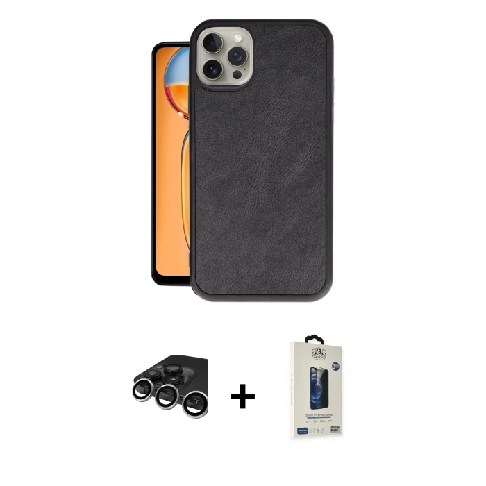 MARSİLYAN™- iPhone 15 Pro Max Kılıf Kıvılcım Işık Serisi - Siyah Bilvis Hayalet Cam Ekran Koruyucu + Raze Metal Kamera Lens - GS