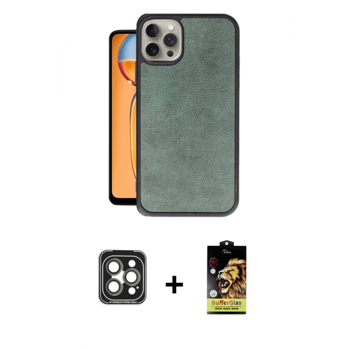 MARSİLYAN™- iPhone 15 Pro Max Kılıf Kıvılcım Işık Serisi - Siyah Buffer Cam Ekran Koruyucu + PVD Metal Kamera Lens - GI
