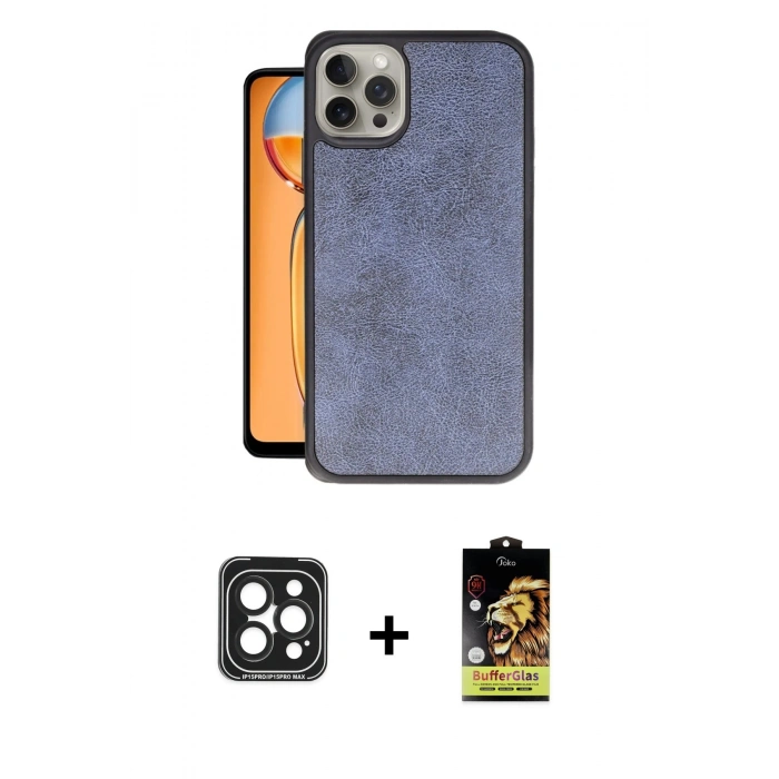 MARSİLYAN™- iPhone 15 Pro Max Kılıf Kıvılcım Işık Serisi - Siyah Buffer Cam Ekran Koruyucu + PVD Metal Kamera Lens - SH