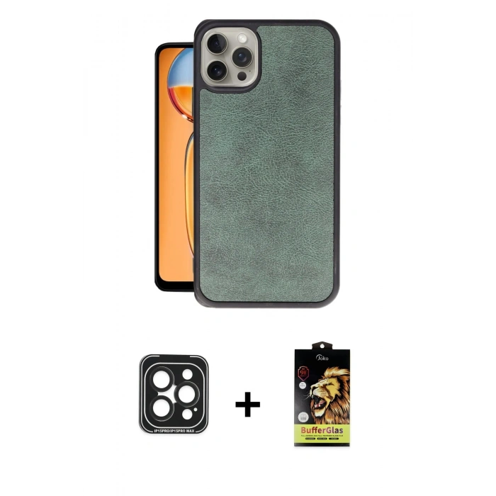MARSİLYAN™- iPhone 15 Pro Max Kılıf Kıvılcım Işık Serisi - Siyah Buffer Cam Ekran Koruyucu + PVD Metal Kamera Lens - SH