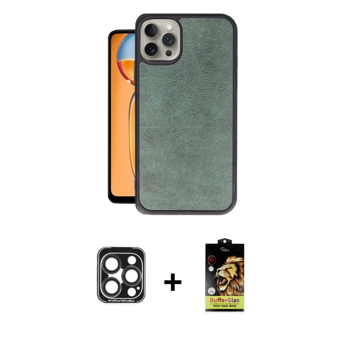 MARSİLYAN™- iPhone 15 Pro Max Kılıf Kıvılcım Işık Serisi - Siyah Buffer Cam Ekran Koruyucu + PVD Metal Kamera Lens - LT