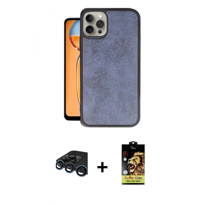 MARSİLYAN™- iPhone 15 Pro Max Kılıf Kıvılcım Işık Serisi - Siyah Buffer Cam Ekran Koruyucu + Raze Metal Kamera Lens - LT