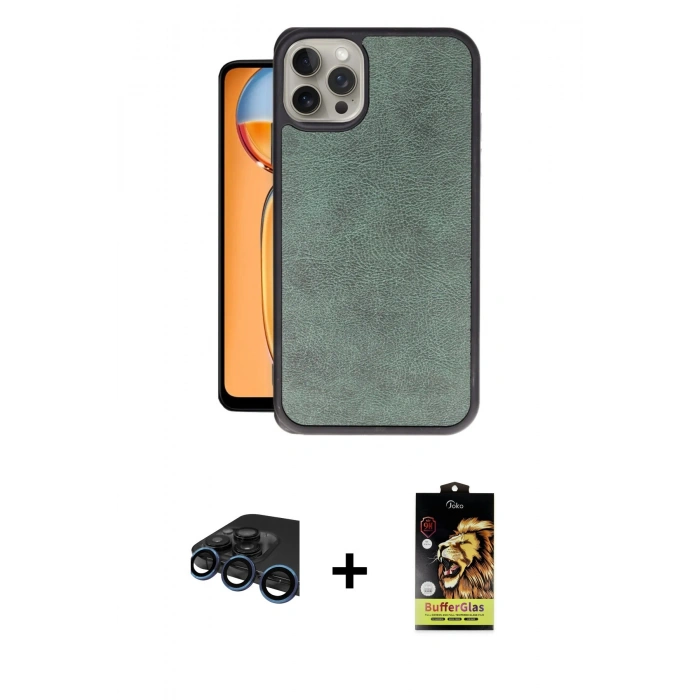 MARSİLYAN™- iPhone 15 Pro Max Kılıf Kıvılcım Işık Serisi - Siyah Buffer Cam Ekran Koruyucu + Raze Metal Kamera Lens - LT
