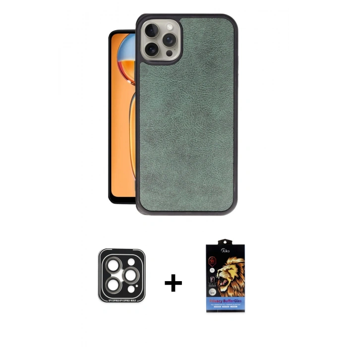 MARSİLYAN™- iPhone 15 Pro Max Kılıf Kıvılcım Işık Serisi - Siyah Buffer Hayalet Cam Ekran Koruyucu + PVD Metal Kamera Lens - GI