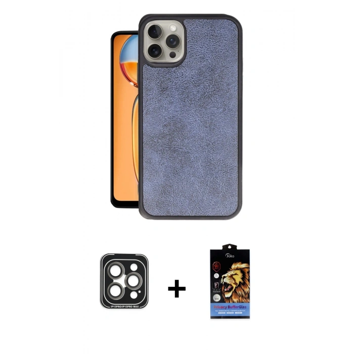 MARSİLYAN™- iPhone 15 Pro Max Kılıf Kıvılcım Işık Serisi - Siyah Buffer Hayalet Cam Ekran Koruyucu + PVD Metal Kamera Lens - GI