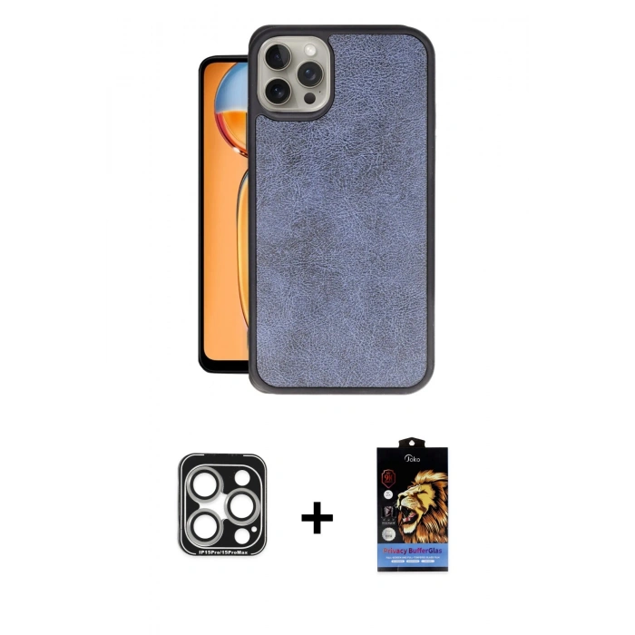 MARSİLYAN™- iPhone 15 Pro Max Kılıf Kıvılcım Işık Serisi - Siyah Buffer Hayalet Cam Ekran Koruyucu + PVD Metal Kamera Lens - GS