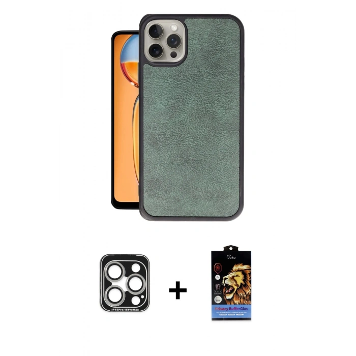MARSİLYAN™- iPhone 15 Pro Max Kılıf Kıvılcım Işık Serisi - Siyah Buffer Hayalet Cam Ekran Koruyucu + PVD Metal Kamera Lens - GS