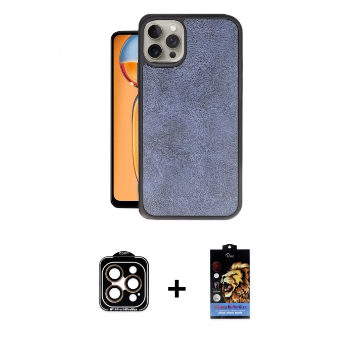MARSİLYAN™- iPhone 15 Pro Max Kılıf Kıvılcım Işık Serisi - Siyah Buffer Hayalet Cam Ekran Koruyucu + PVD Metal Kamera Lens - TU