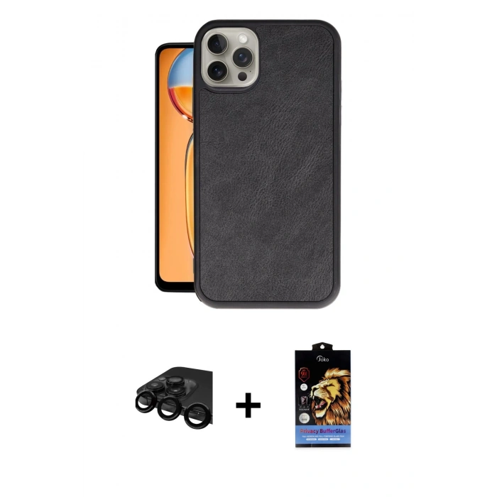 MARSİLYAN™- iPhone 15 Pro Max Kılıf Kıvılcım Işık Serisi - Siyah Buffer Hayalet Cam Ekran Koruyucu + Raze Metal Kamera Lens - SH