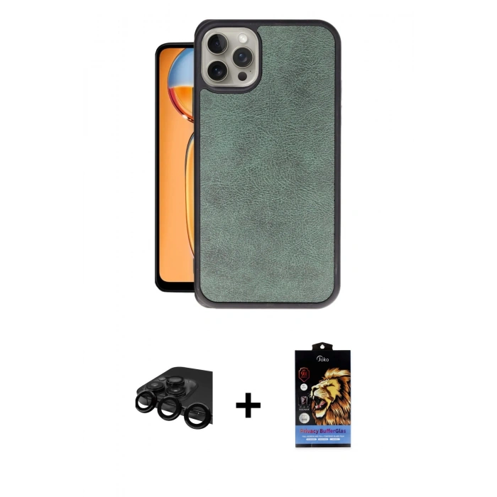MARSİLYAN™- iPhone 15 Pro Max Kılıf Kıvılcım Işık Serisi - Siyah Buffer Hayalet Cam Ekran Koruyucu + Raze Metal Kamera Lens - SH