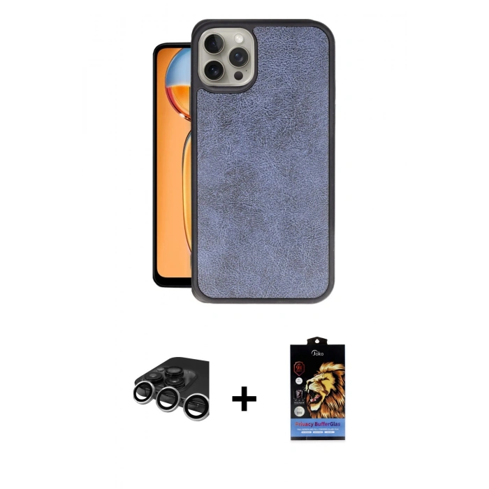 MARSİLYAN™- iPhone 15 Pro Max Kılıf Kıvılcım Işık Serisi - Siyah Buffer Hayalet Cam Ekran Koruyucu + Raze Metal Kamera Lens - GS