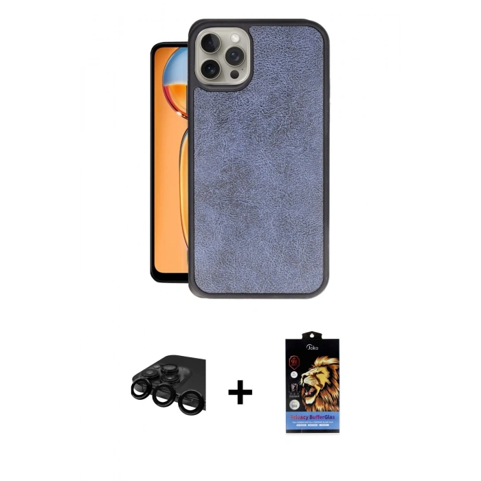 MARSİLYAN™- iPhone 15 Pro Max Kılıf Kıvılcım Işık Serisi - Siyah Buffer Hayalet Cam Ekran Koruyucu + Raze Metal Kamera Lens - SH