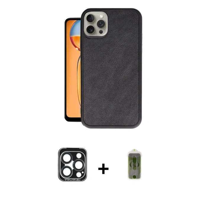 MARSİLYAN™- iPhone 15 Pro Max Kılıf Kıvılcım Işık Serisi - Siyah Joko Magic 5D Hayalet Cam + PVD Metal Kamera Lens - LT