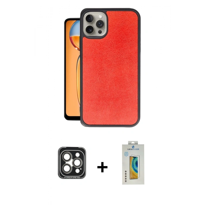 MARSİLYAN™- iPhone 15 Pro Max Kılıf Kıvılcım Işık Serisi - Siyah Polymer Nano Ekran Koruyucu + Gri PVD Metal Kamera Lens