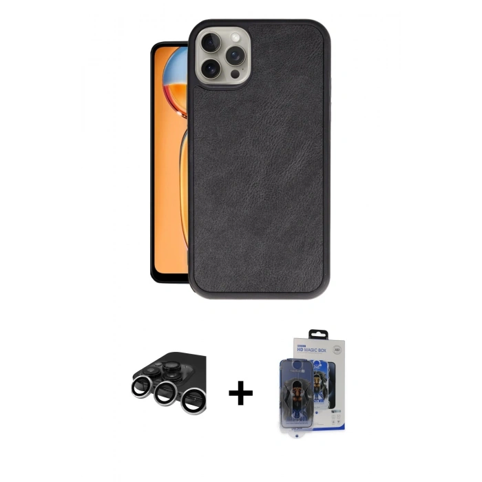MARSİLYAN™- iPhone 15 Pro Max Kılıf Kıvılcım Işık Serisi - Siyah Vanessa Magic Cam + Raze Metal Kamera Lens - GS