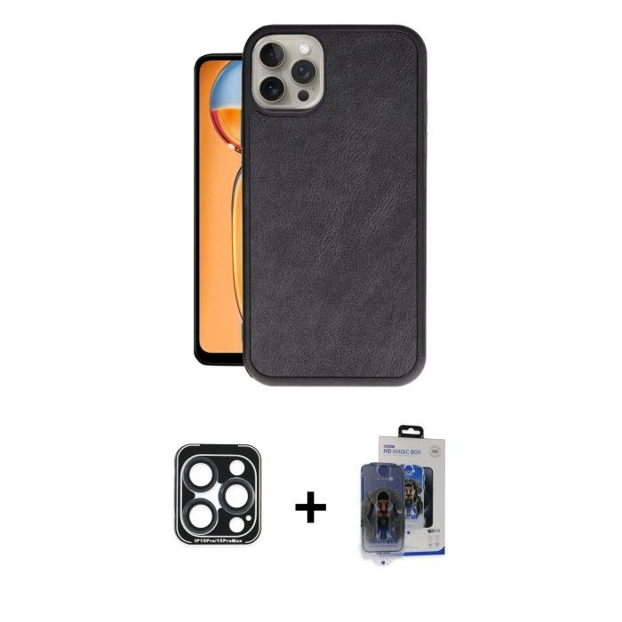 MARSİLYAN™- iPhone 15 Pro Max Kılıf Kıvılcım Işık Serisi - Siyah Vanessa Magic Cam + PVD Metal Kamera Lens - LT