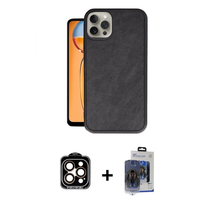 MARSİLYAN™- iPhone 15 Pro Max Kılıf Kıvılcım Işık Serisi - Siyah Vanessa Magic Cam + PVD Metal Kamera Lens - TU