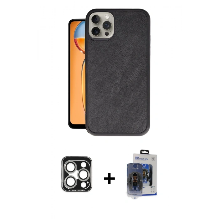 MARSİLYAN™- iPhone 15 Pro Max Kılıf Kıvılcım Işık Serisi - Siyah Vanessa Magic Cam + PVD Metal Kamera Lens - GS