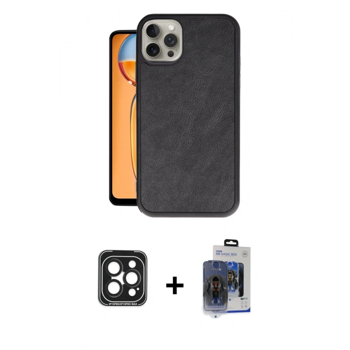 MARSİLYAN™- iPhone 15 Pro Max Kılıf Kıvılcım Işık Serisi - Siyah Vanessa Magic Cam + PVD Metal Kamera Lens - SH