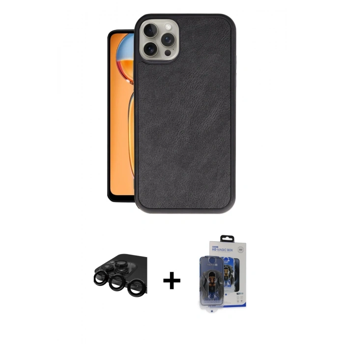 MARSİLYAN™- iPhone 15 Pro Max Kılıf Kıvılcım Işık Serisi - Siyah Vanessa Magic Cam + Raze Metal Kamera Lens - SH