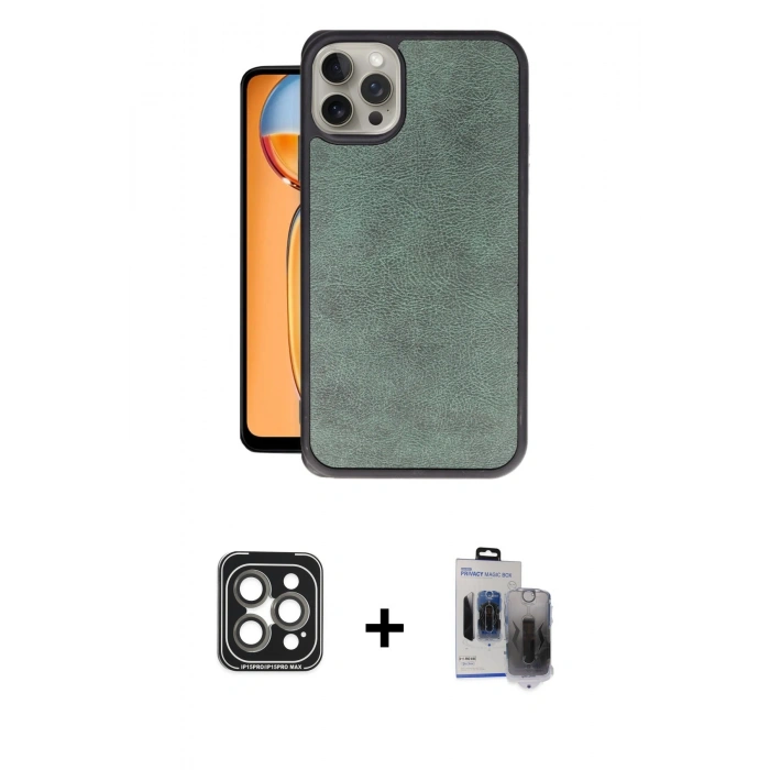 MARSİLYAN™- iPhone 15 Pro Max Kılıf Kıvılcım Işık Serisi - Siyah Vanessa Magic Hayalet Cam + PVD Metal Kamera Lens - GI