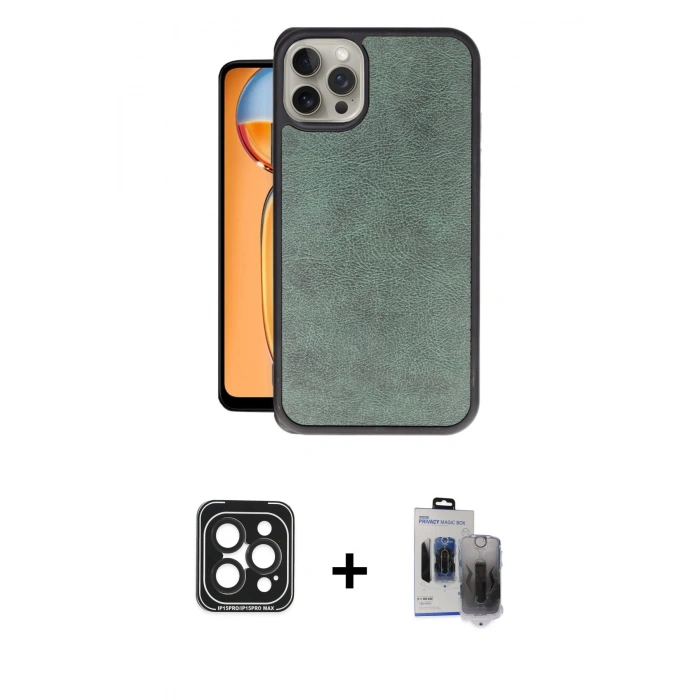 MARSİLYAN™- iPhone 15 Pro Max Kılıf Kıvılcım Işık Serisi - Siyah Vanessa Magic Hayalet Cam + PVD Metal Kamera Lens - SH