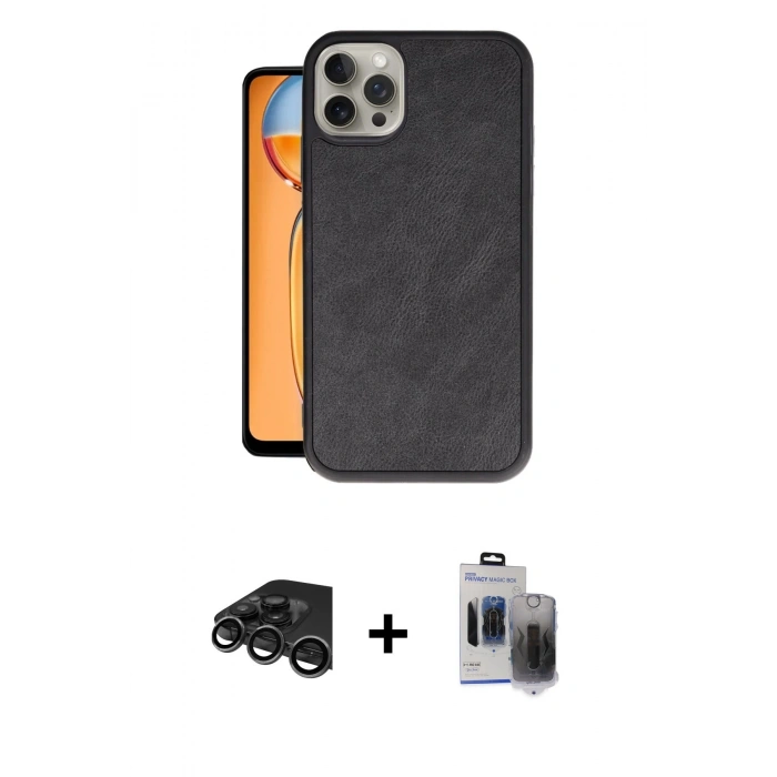 MARSİLYAN™- iPhone 15 Pro Max Kılıf Kıvılcım Işık Serisi - Siyah Vanessa Magic Hayalet Cam + Raze Metal Kamera Lens - TMGI
