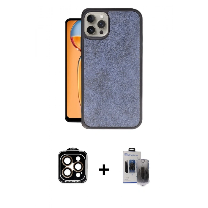 MARSİLYAN™- iPhone 15 Pro Max Kılıf Kıvılcım Işık Serisi - Siyah Vanessa Magic Hayalet Cam + Turuncu PVD Metal Kamera Lens