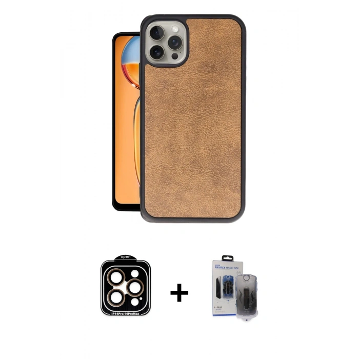MARSİLYAN™- iPhone 15 Pro Max Kılıf Kıvılcım Işık Serisi - Siyah Vanessa Magic Hayalet Cam + Turuncu PVD Metal Kamera Lens