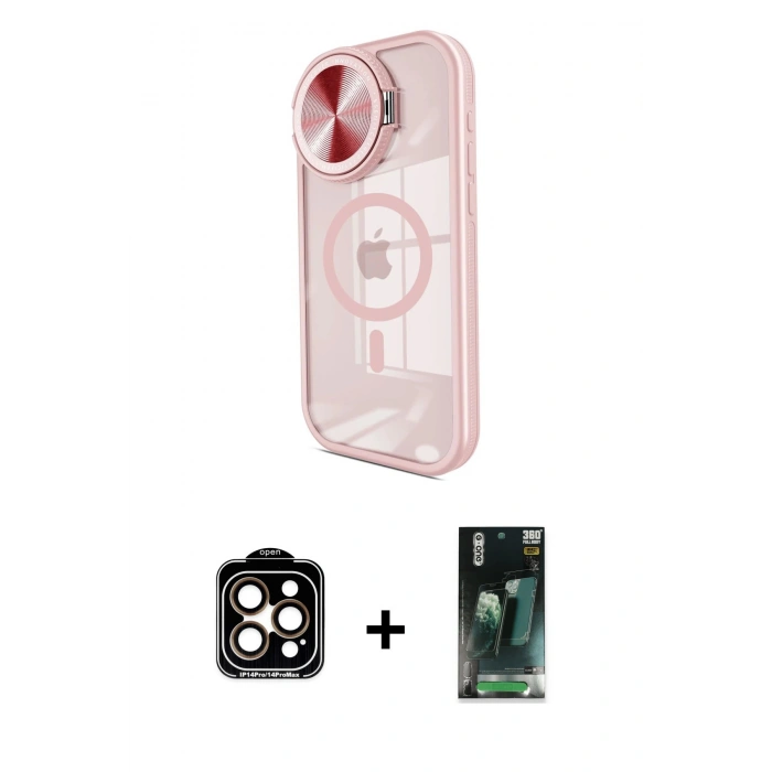 MARSİLYAN™- iPhone 15 Pro Max Kılıf Kıvılcım Modern Koleksiyonu - Şeffaf 360 Full Body Arka Koruyucu + PVD Metal Kamera Lens - TU